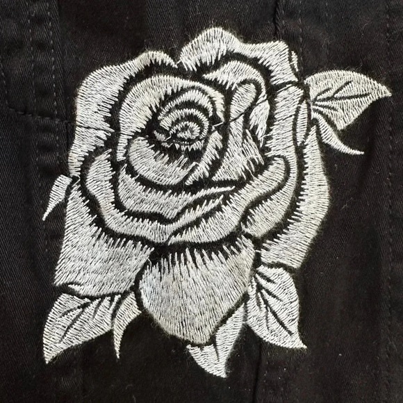 LuLaRoe | Jaxon Black w/ Grey Embroidered Roses Denim Jean Jacket Size L NWOT - Picture 7 of 10
